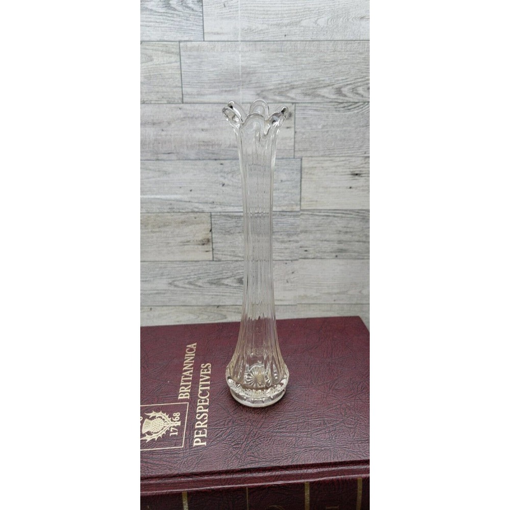 Swung Vase Clear Glass Six fingers garland star base Bud US Glass Co. 8"